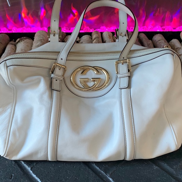 โจ Gucci Sukey Boston Bag โ White Leather โ GG Logo โจ - Picture 1 of 3